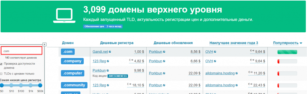 выбор домена на TLD-list.com